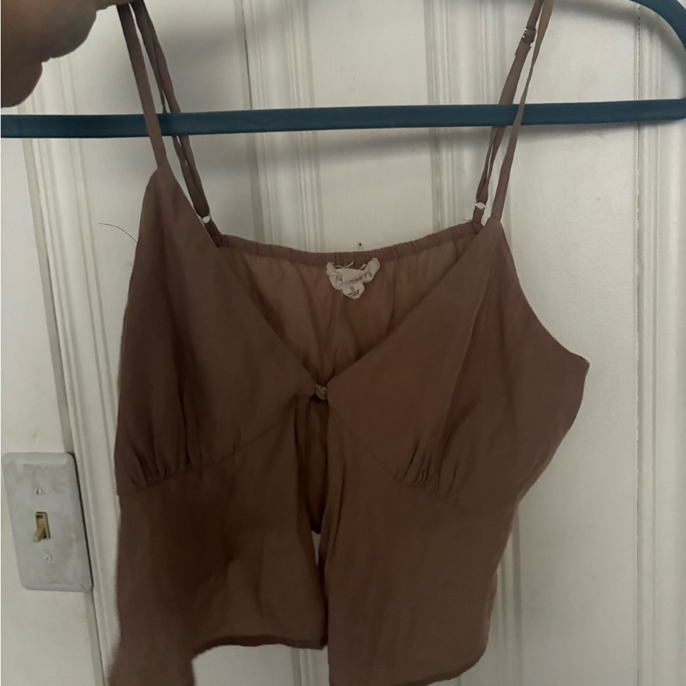 La Hearts Brown Sleeveless Crop Camisole with Tie Front